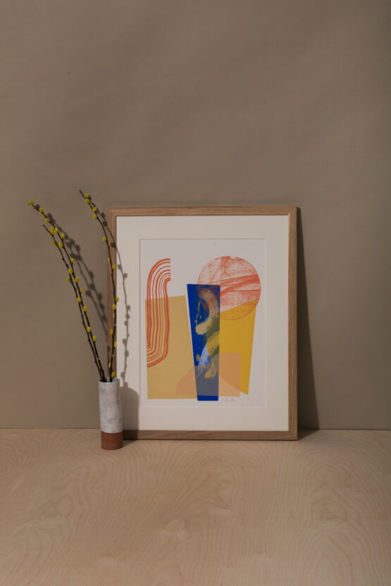 yellow and blue abstract screen print